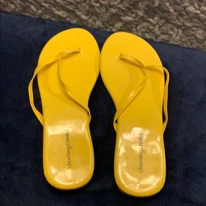 Yellow thin strap flip flops